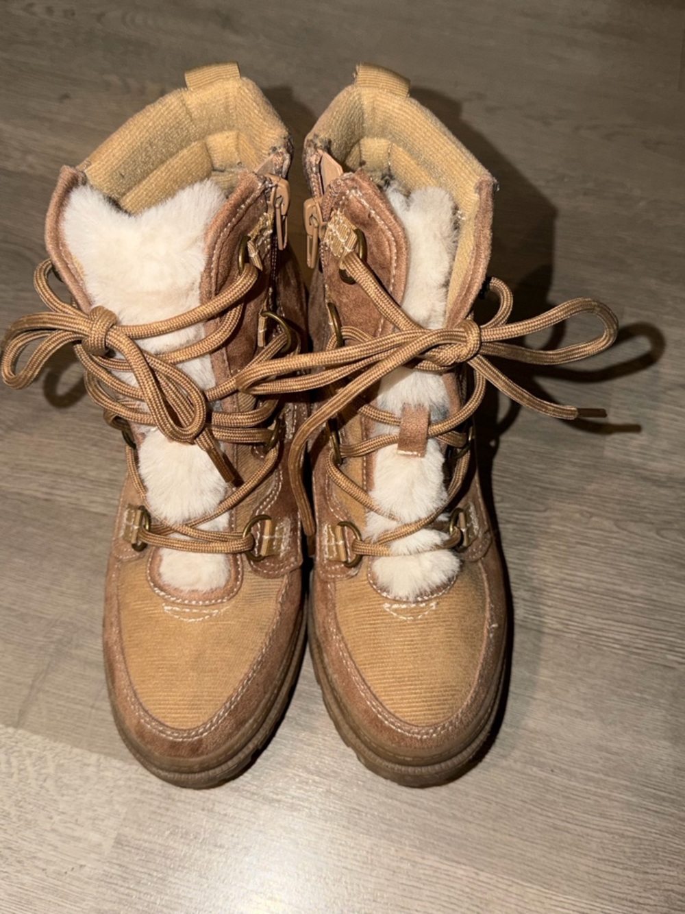 Jellypop Tan Fur-Trim Lace-Up Winter Boots